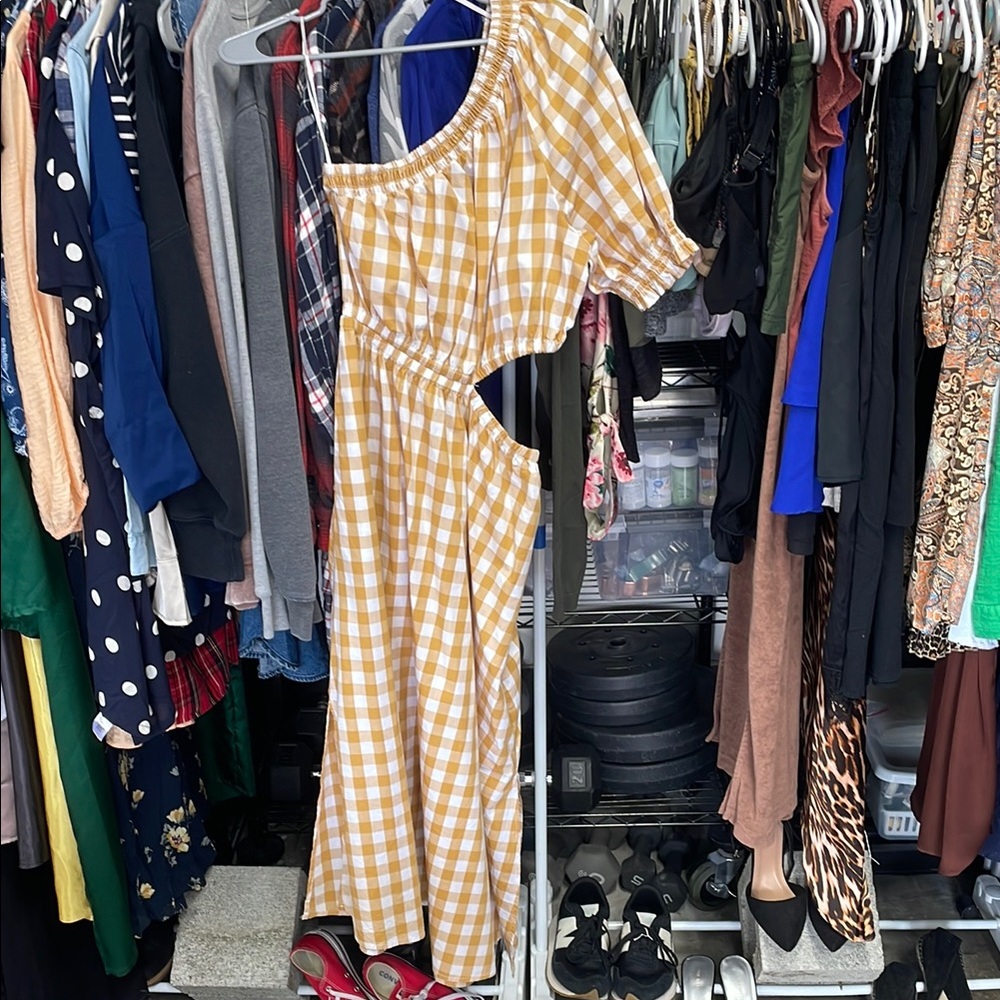 Who What Wear Gingham One Shoulder Sundress